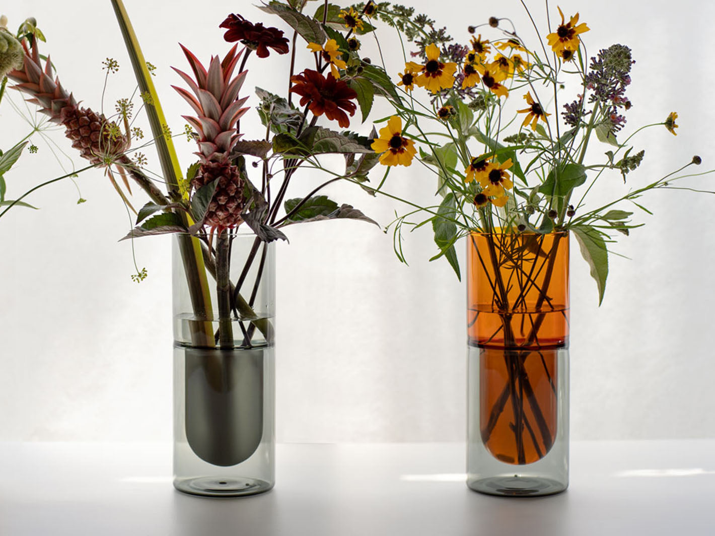 Two Tone Double Wall Vase L Grey x Amber