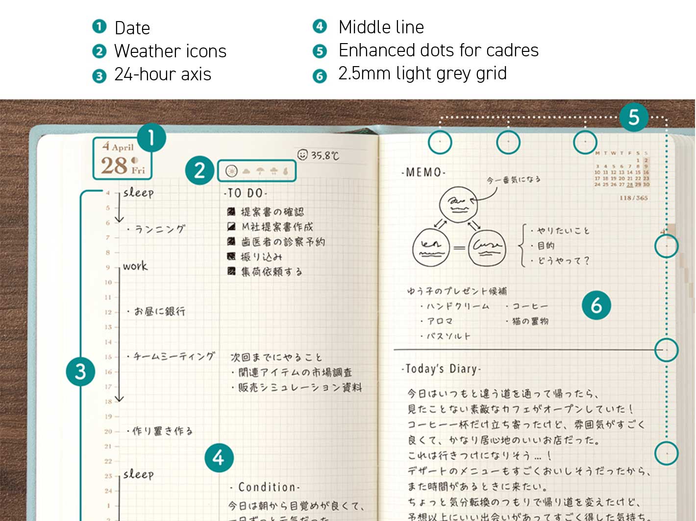 2025 Diary Hibino A6 Blue Green