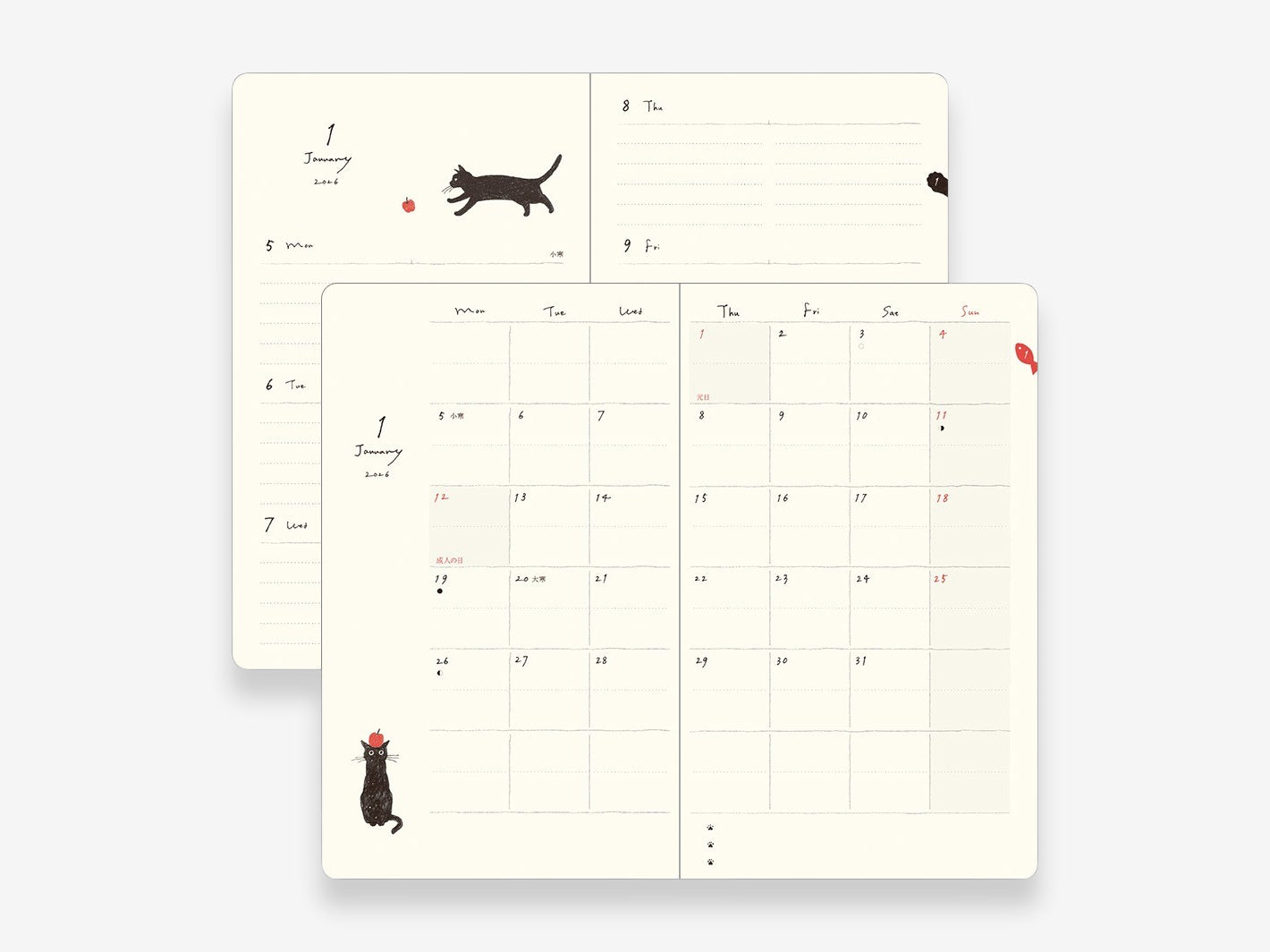 2026 Diary Book B6 Cat Navy