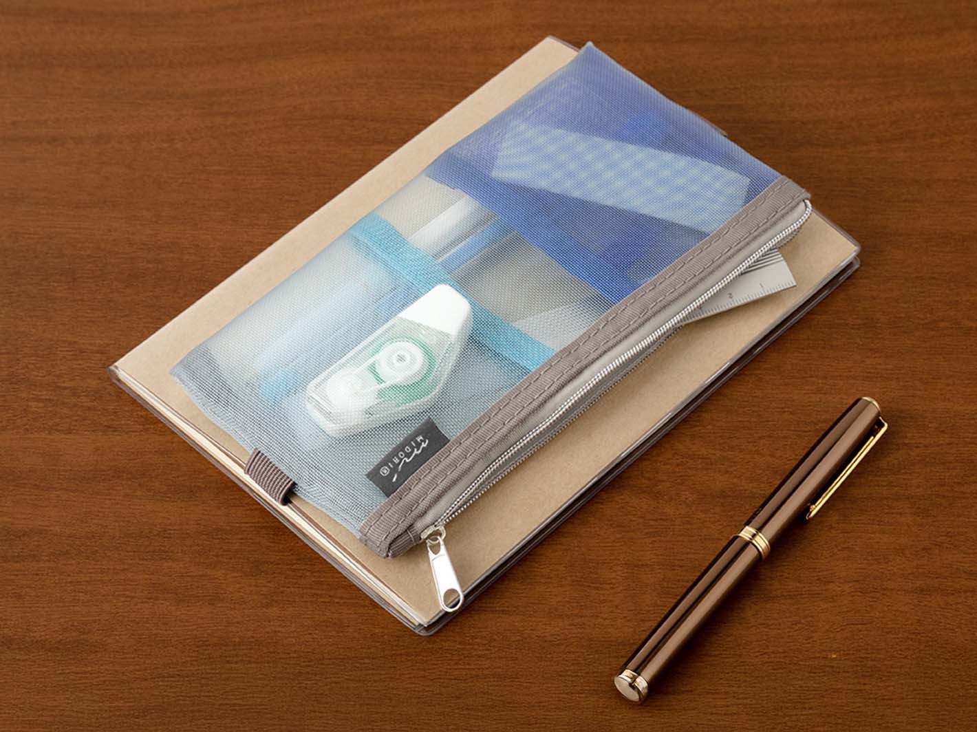 Mesh Book Band Pen Case for B6–A5 Light Blue