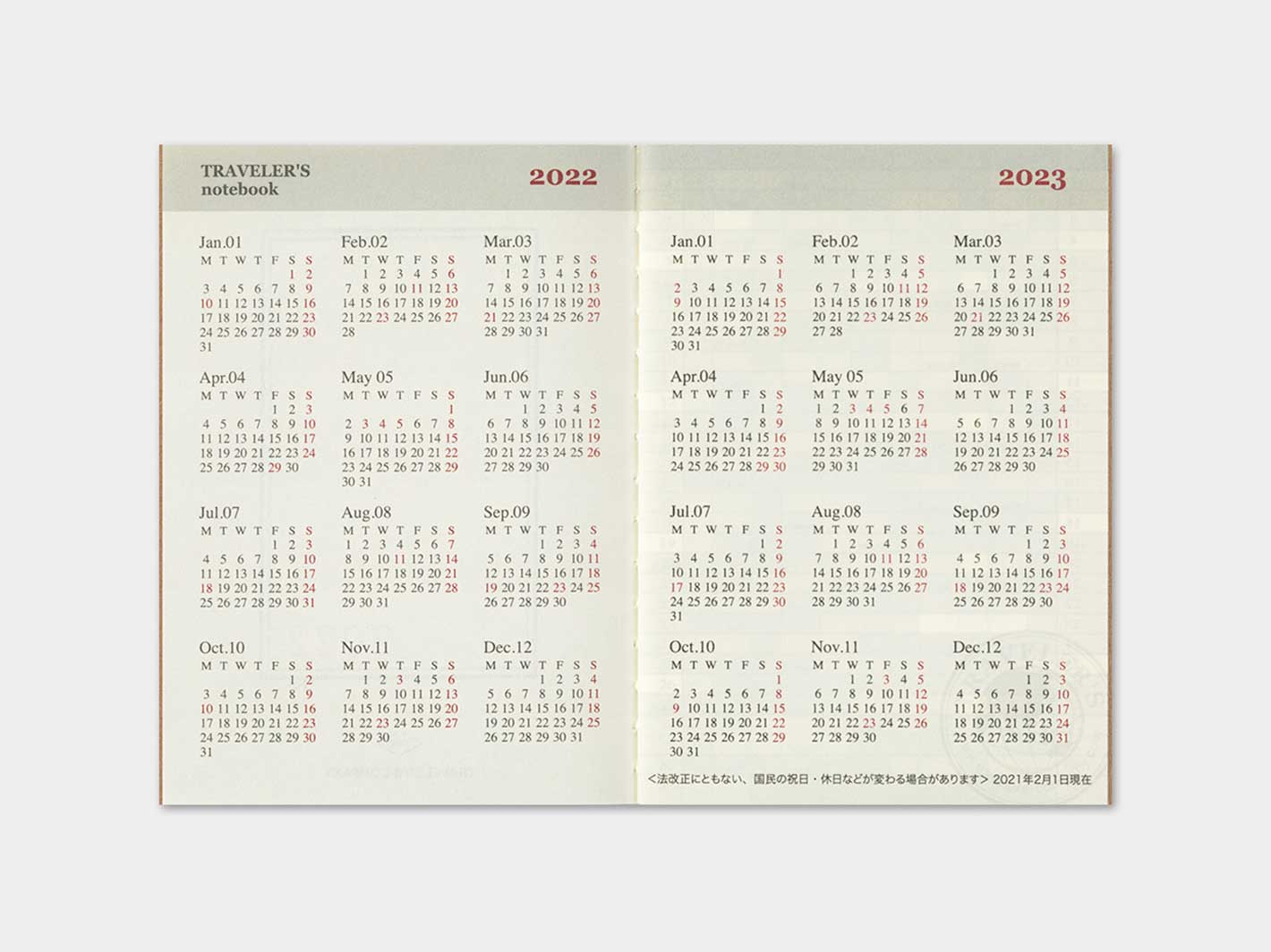 2026 TRAVELER'S notebook Monthly Diary Passport Size